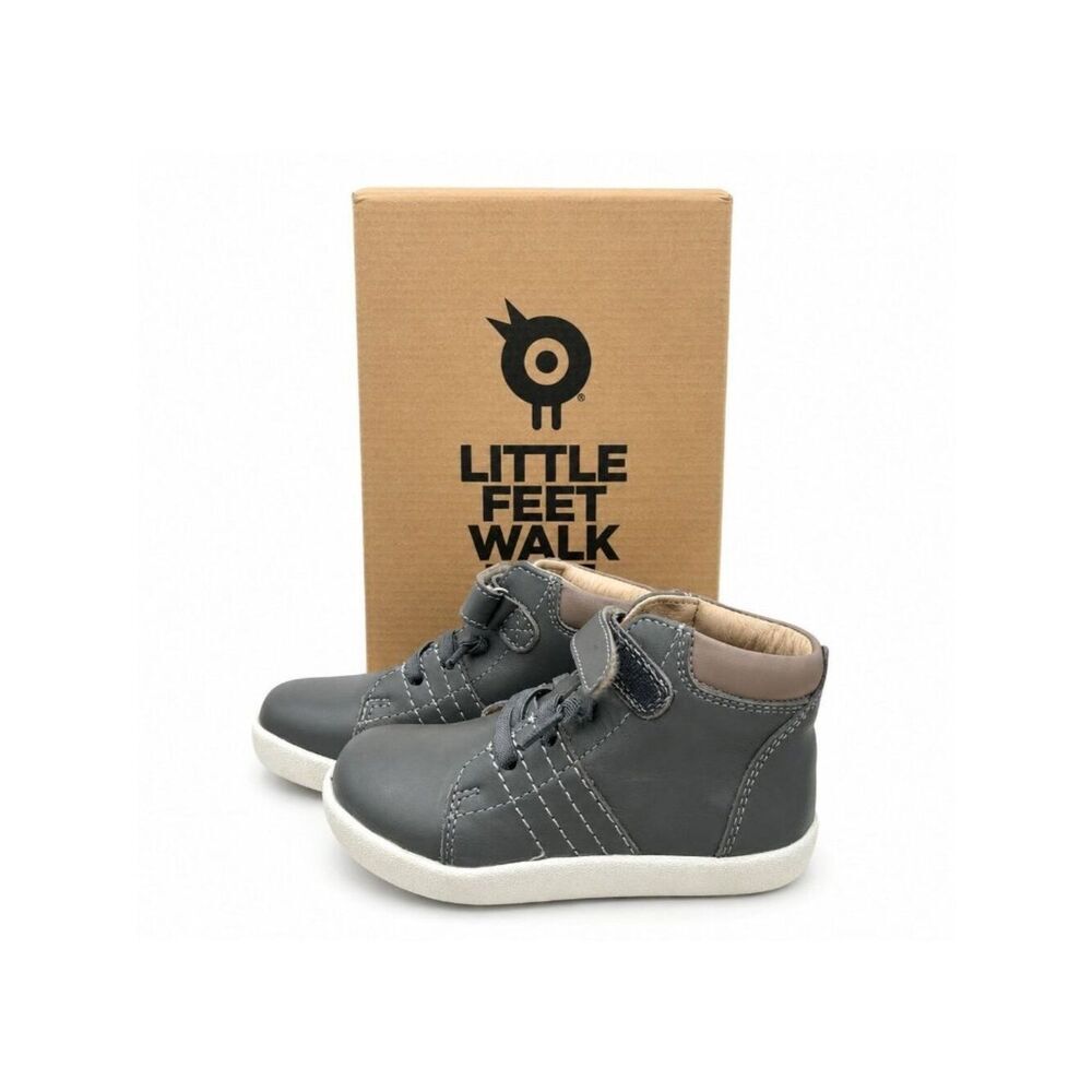 Leather Toddler High Top Sneakers Boys Size 9 Grey Taupe Hook and Loop Old Soles - Picture 4 of 9